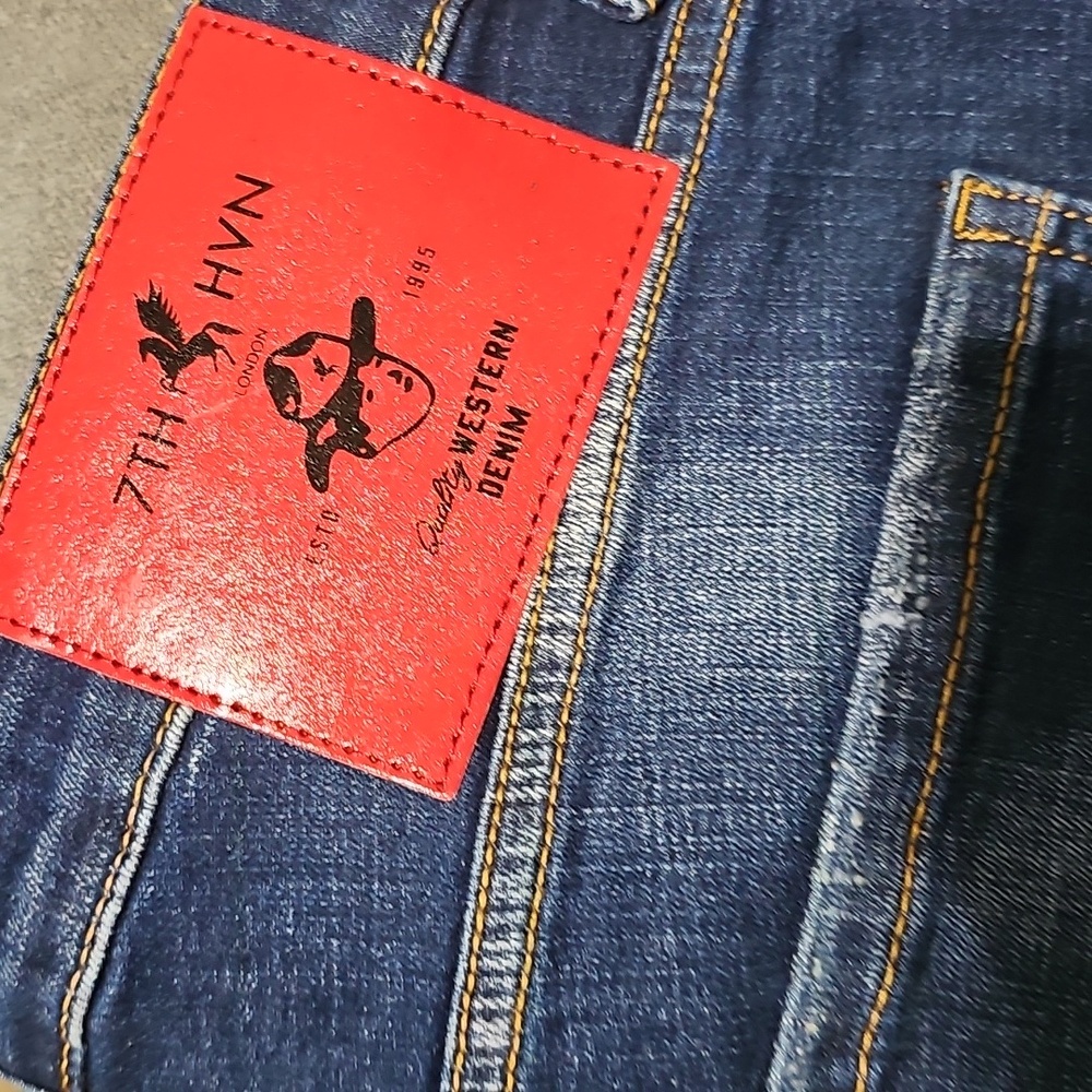 NWT 7TH HVN Jean Shorts Distressed Paint Stretch Blue Denim 32 Jorts Stretch - Picture 8 of 9